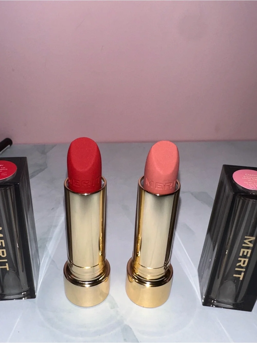 Women's Satin Lipstick Duo in Red & Coral Pink
